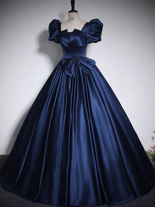 Dark Blue Satin Prom Dress