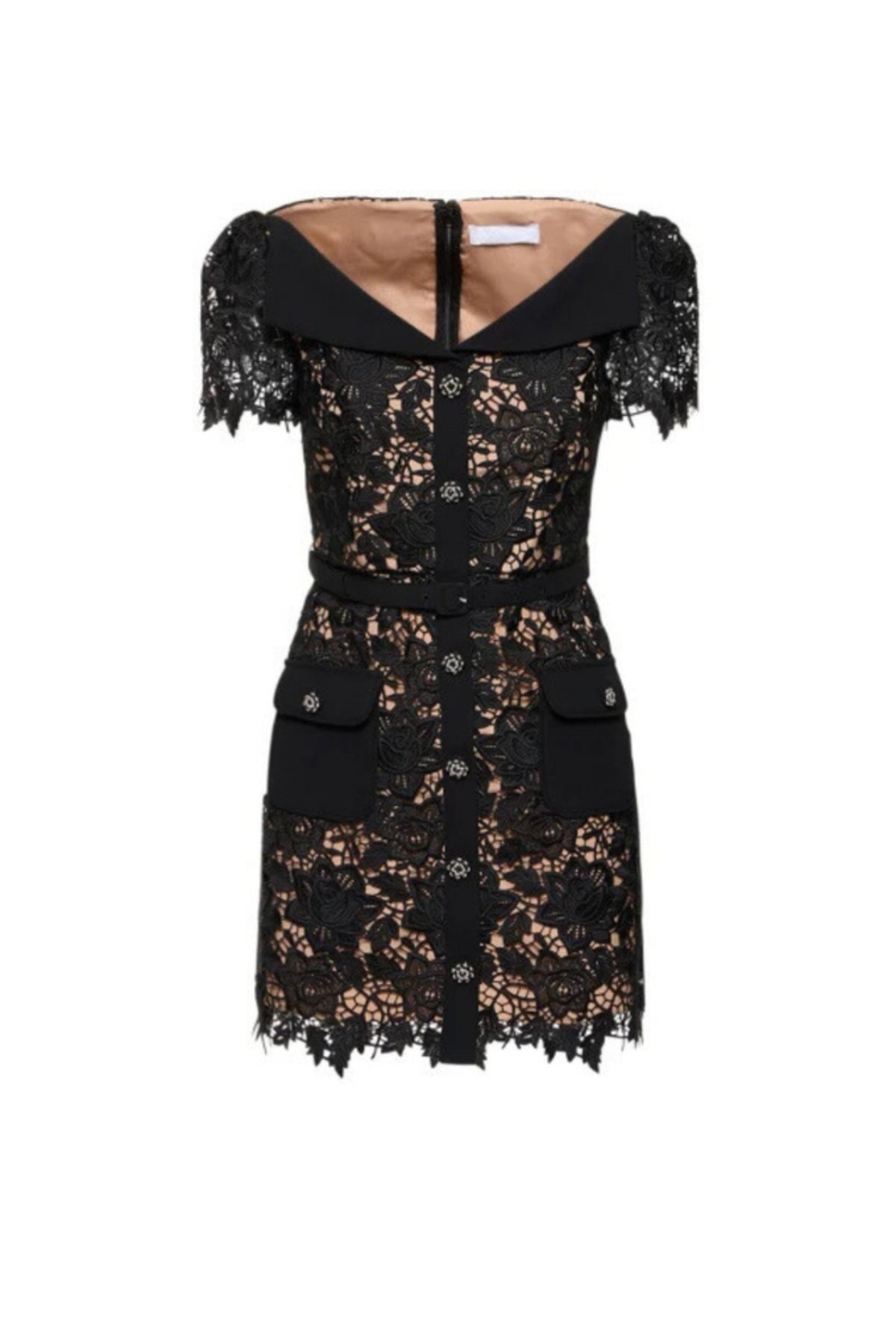 Lace buckle mini dress in black