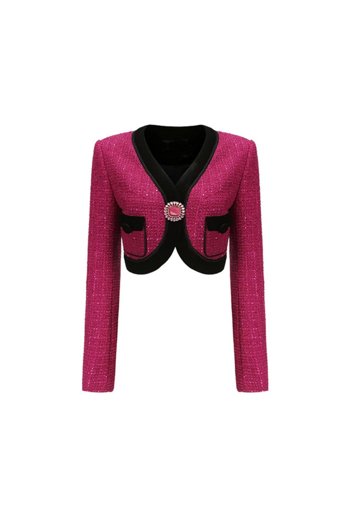 V NECK LONG SLEEVE PATCHWORK BUTTON VINTAGE SHORT COAT