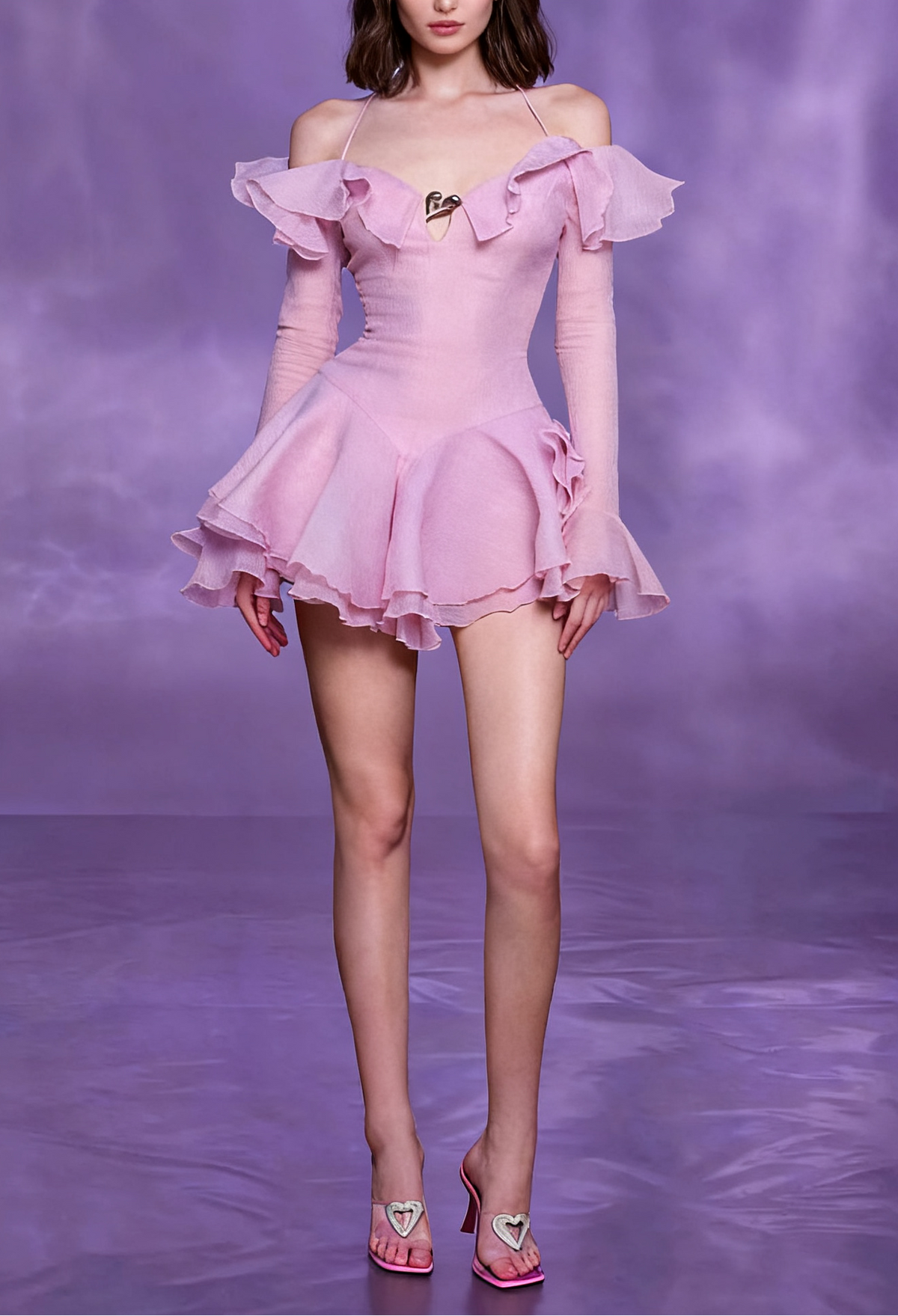 RUFFLED HALTER MINI DRESS IN PINK