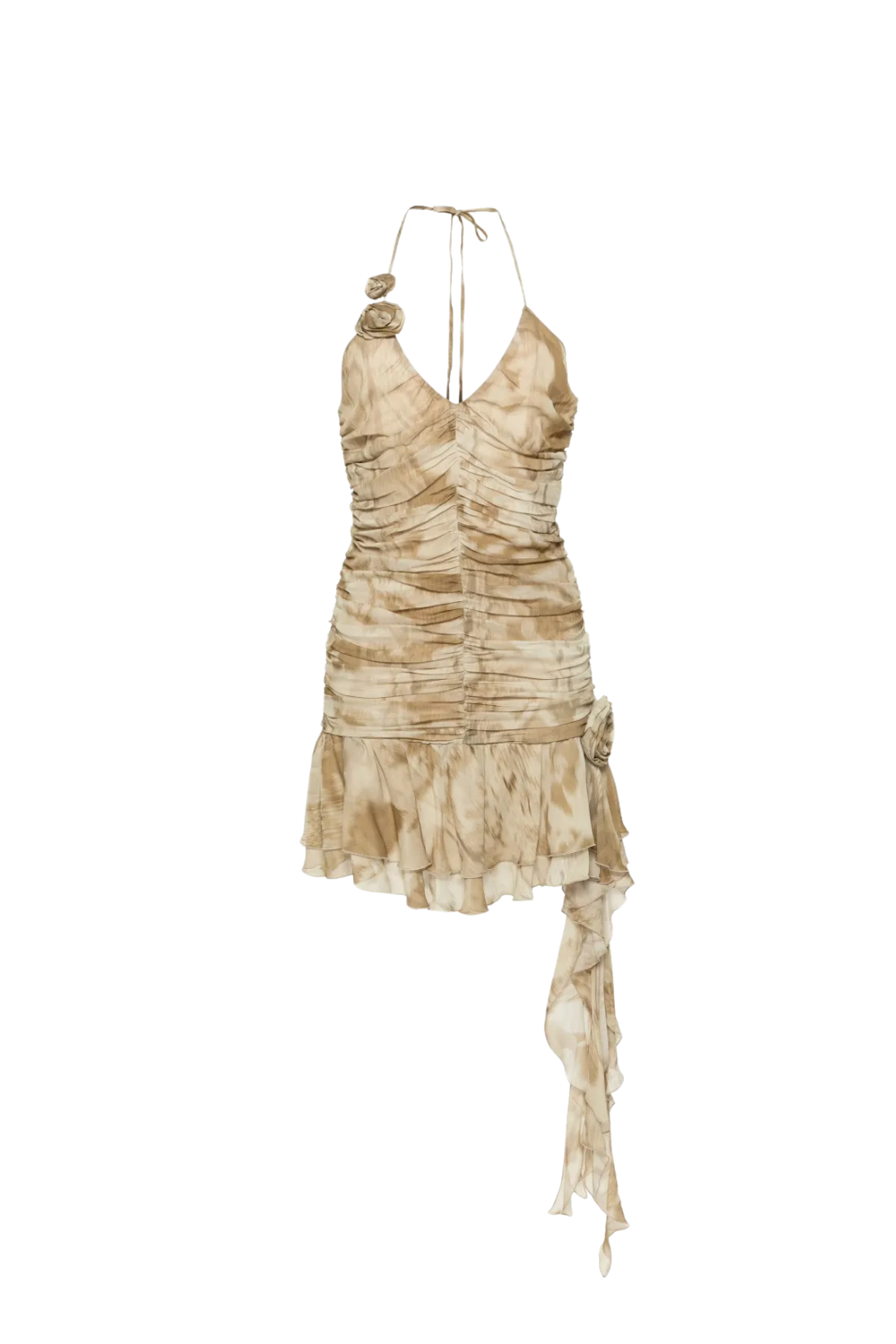 ruffled python-print mini dress in sand beige