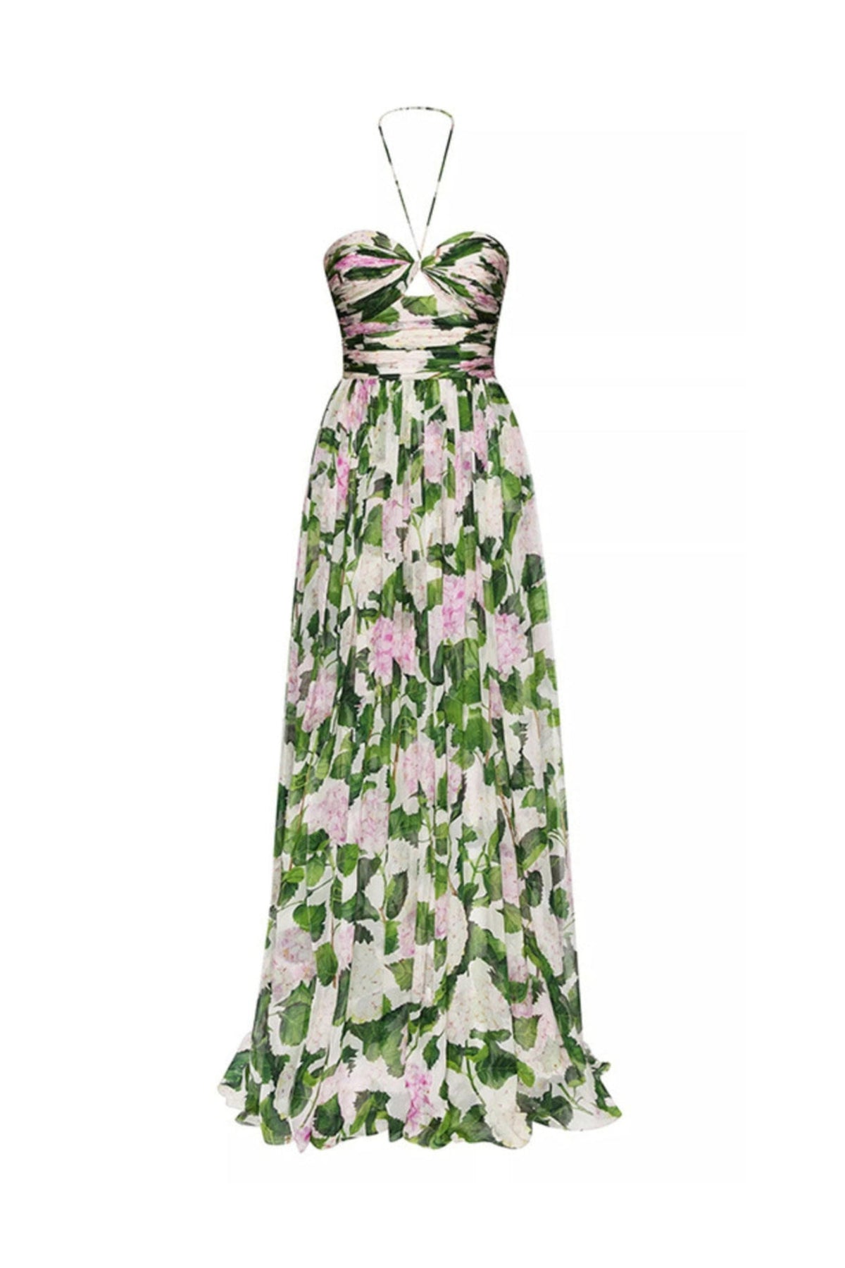 FLORAL HALTERNECK MAXI DRESS IN GREEN