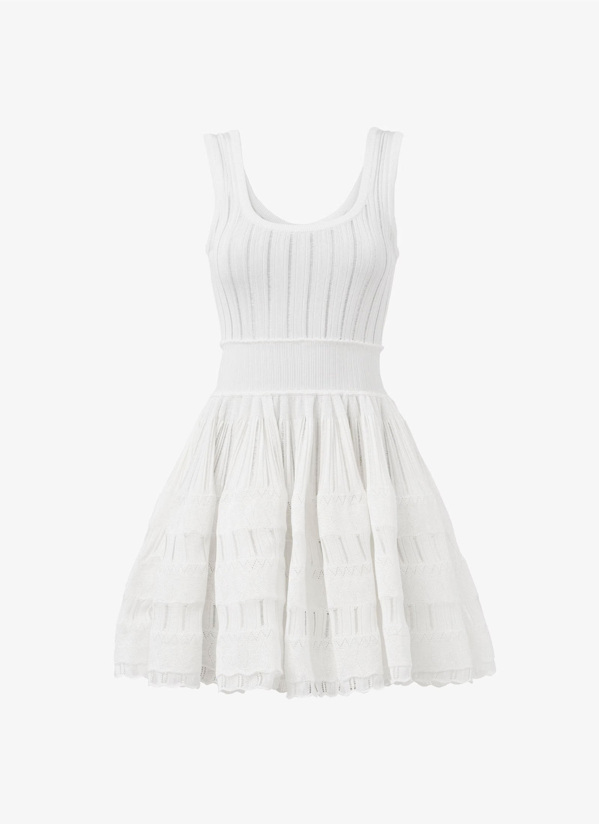 ribbed pointelle knit mini dress in white