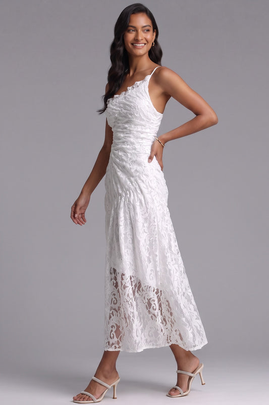white lace asymmetrical A-line dress white lace dress - product view 2