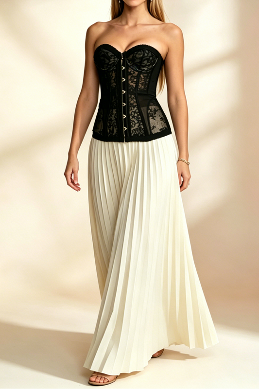Black Floral Lace Strapless Sweetheart Corset Top