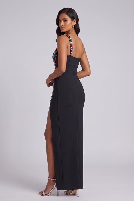 black heavy stretch knit column gown black heavy stretch knit gown - product view 3