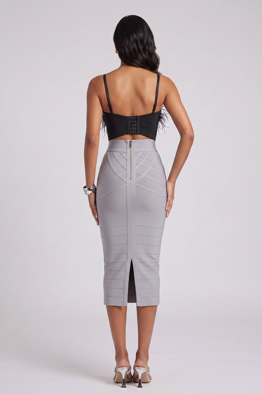 Geometric Strap Bandage Midi Pencil Skirt