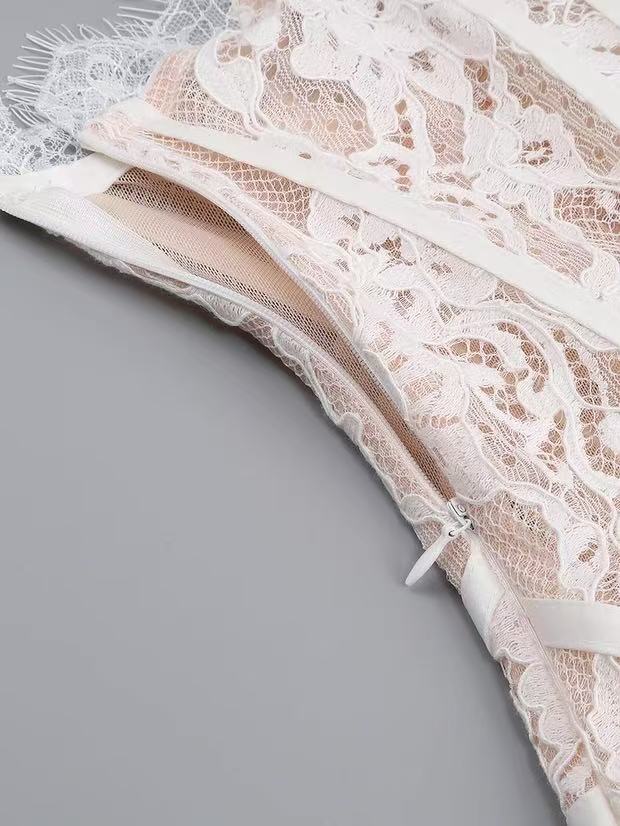 Sleeveless Rich Lace Mini Dress - White