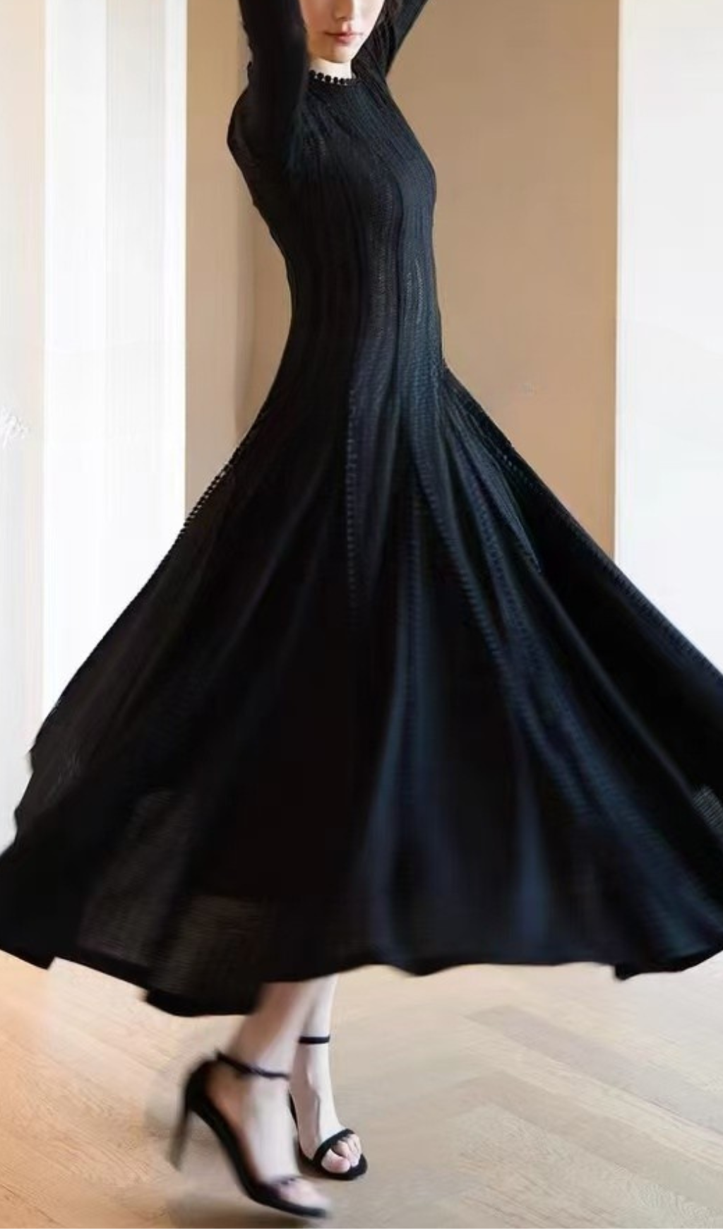 black crochet lace maxi dress with sleeves