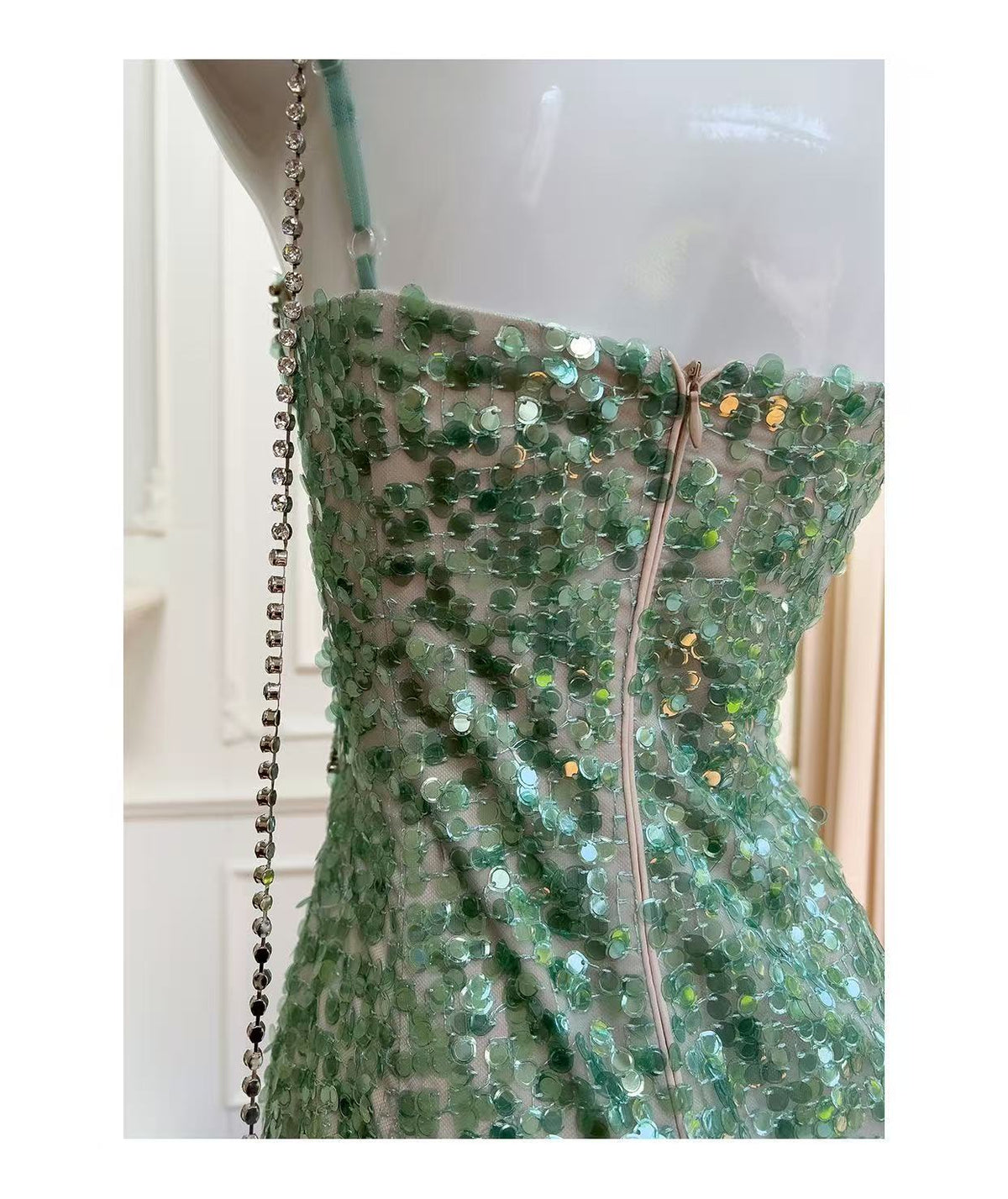 Primili Rhinestone Strap Sequin Midi Dress