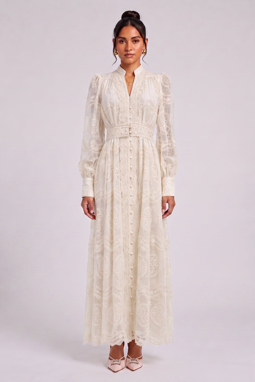 cream corded lace A-line dress cream corded lace dress - product view 2