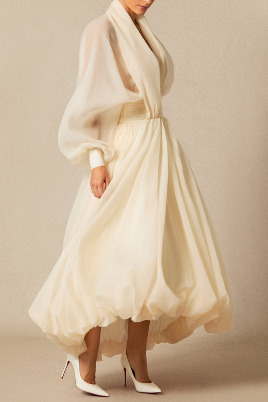 Lilly Deep V Neck Puff Sleeve Maxi Dress