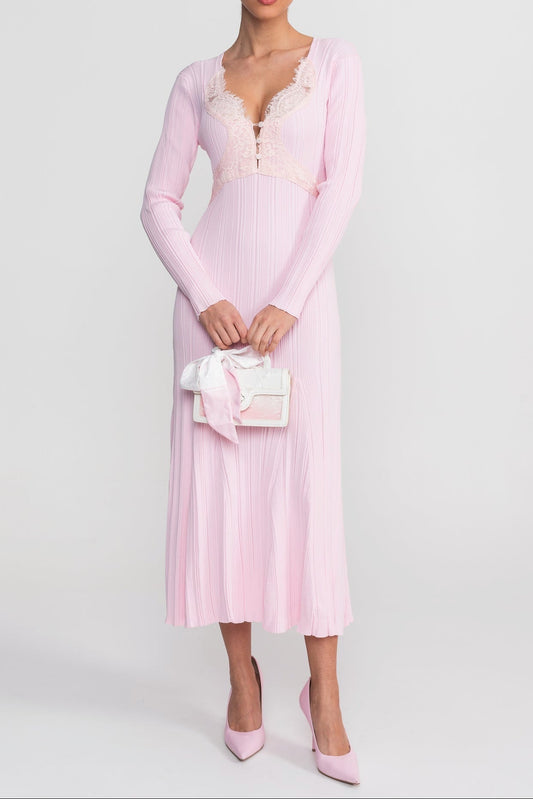 apphia Pink Contrast Lace Knit Midi Dress