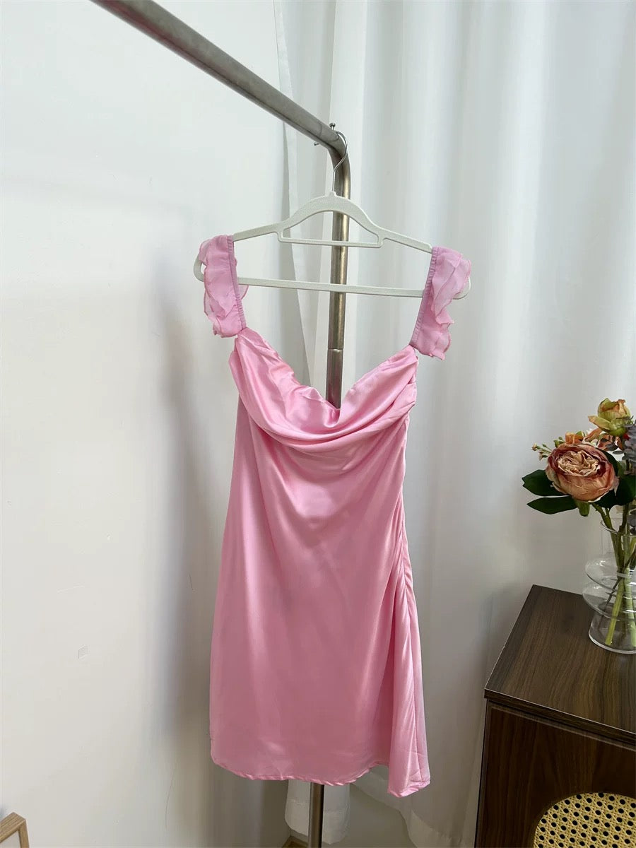Silvia Pink Satin Mini Dress