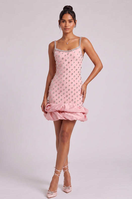 Light Pink Structured Crepe-Blend Bodycon with Bubble Hem Dress light pink structured crepe-blend dress - product view 2