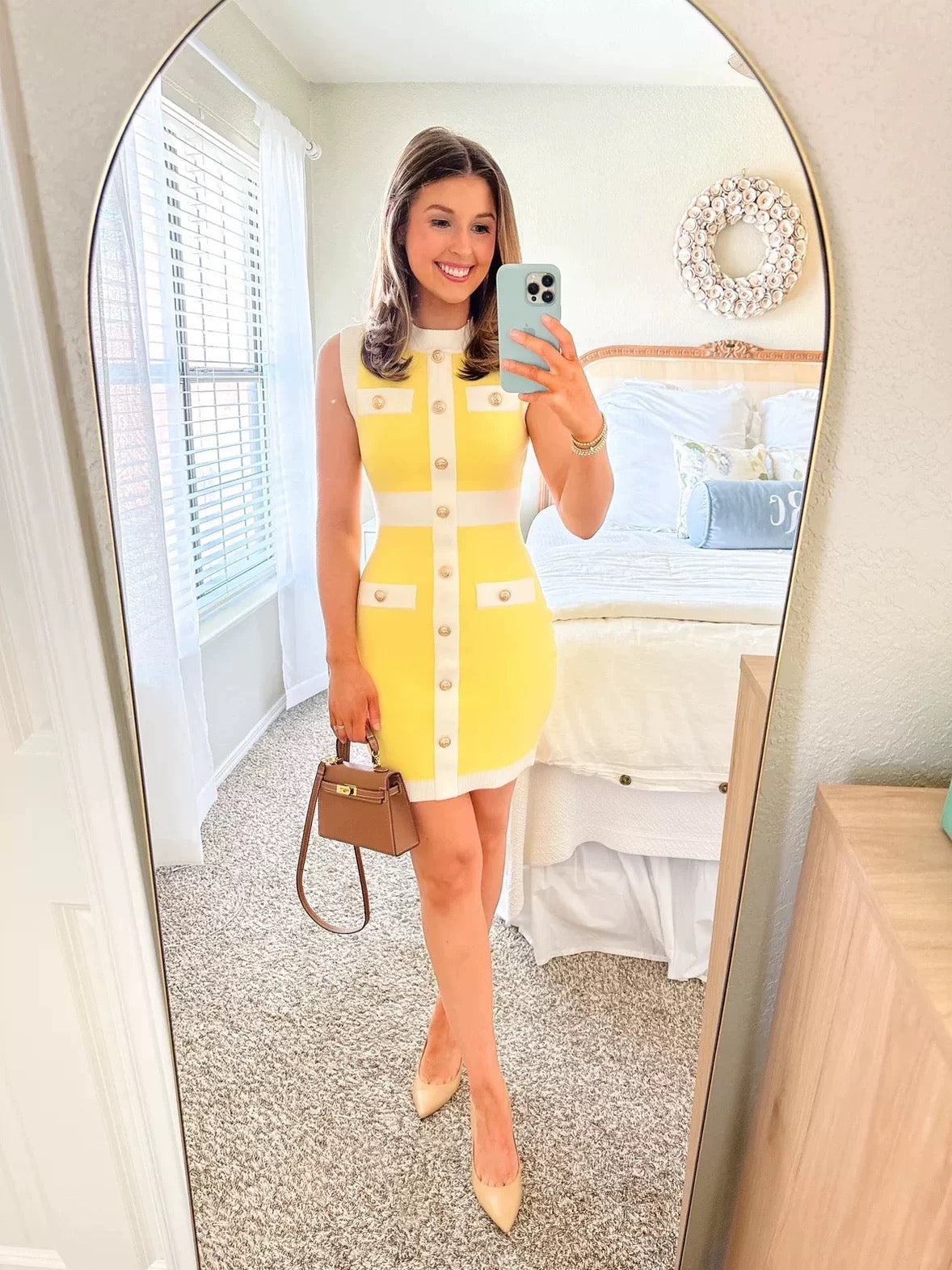 Mock-neck Sleeveless Mini Dress In Yellow