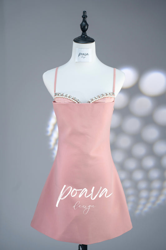 Pink embellished mini dress