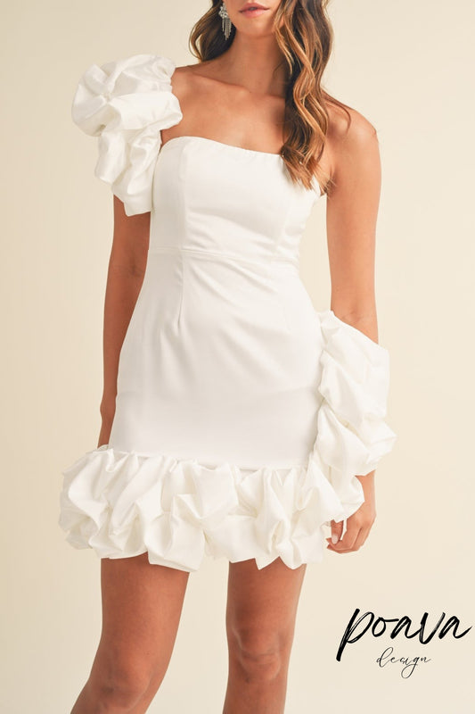 Bria One Shoulder Setin Mini Dress - White