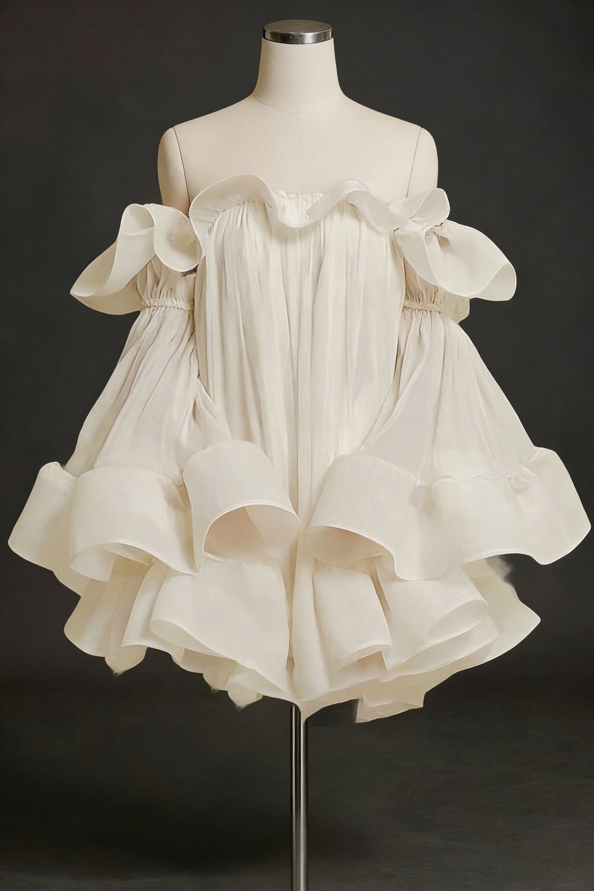 bernice Ruffle Layer Crinkle Chiffon Mini Dress in white