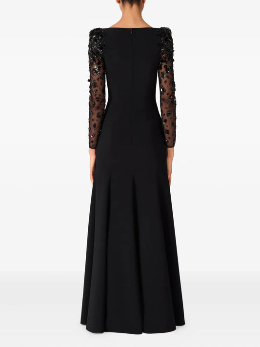 martha Mesh splicing beading diamond maxi dress in black