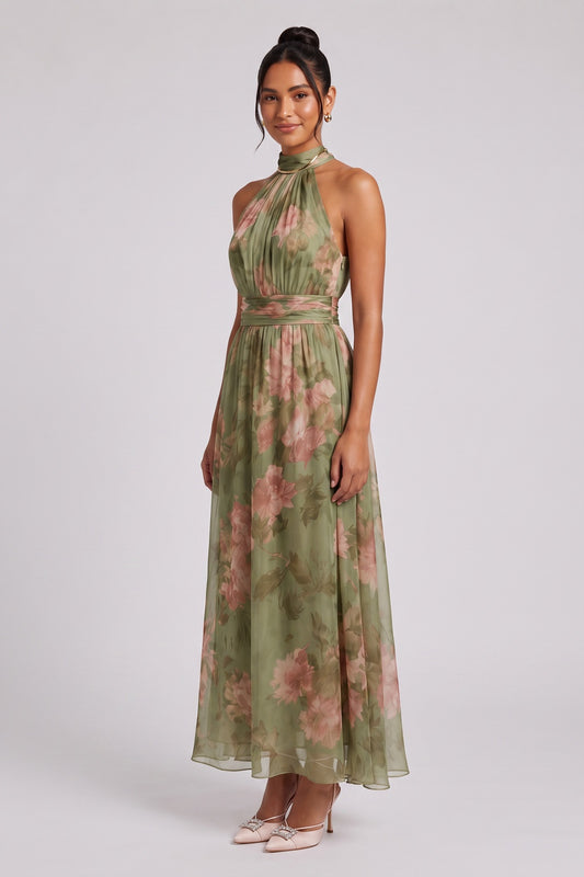 olive green chiffon a-line dress olive green, sage green chiffon dress - product view 1