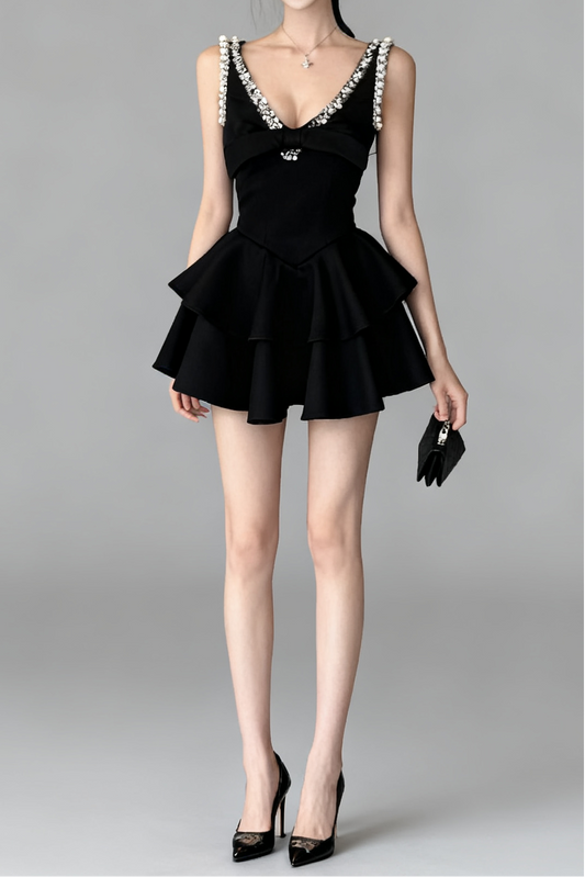 V-neck embellished mini dress
