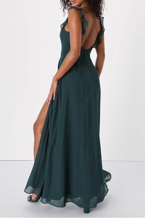 Dreamy Admiration Emerald Green Ruffled Maxi Dress