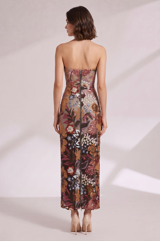 Strapless Floral Embroidered Maxi Dress Premium Fabric - product view 2
