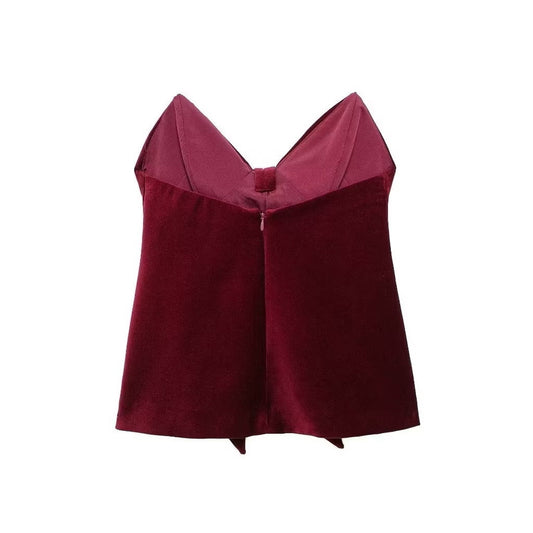 Milan Velvet Top In Wine Red