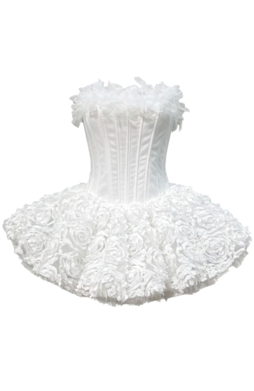 Strapless Petal Floral Corset A Line Dress