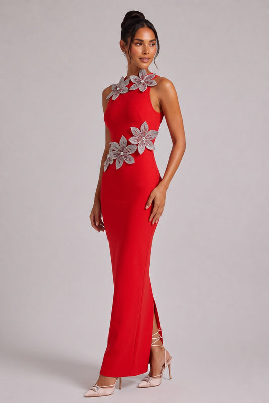 Red Sleeveless Maxi Dress with Back Slit Premium Fabric - product view 4
