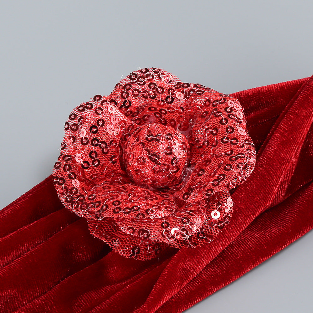 Enye Velvet Flower Maxi Dress in red