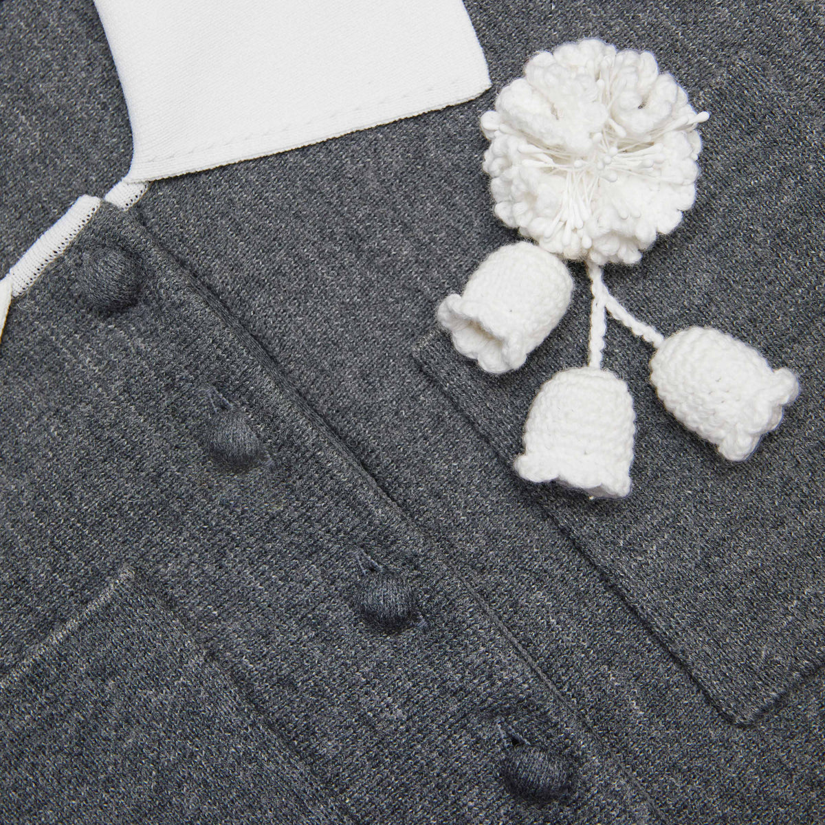 winni Grey Crochet Flower Collared Knit Mini Dress