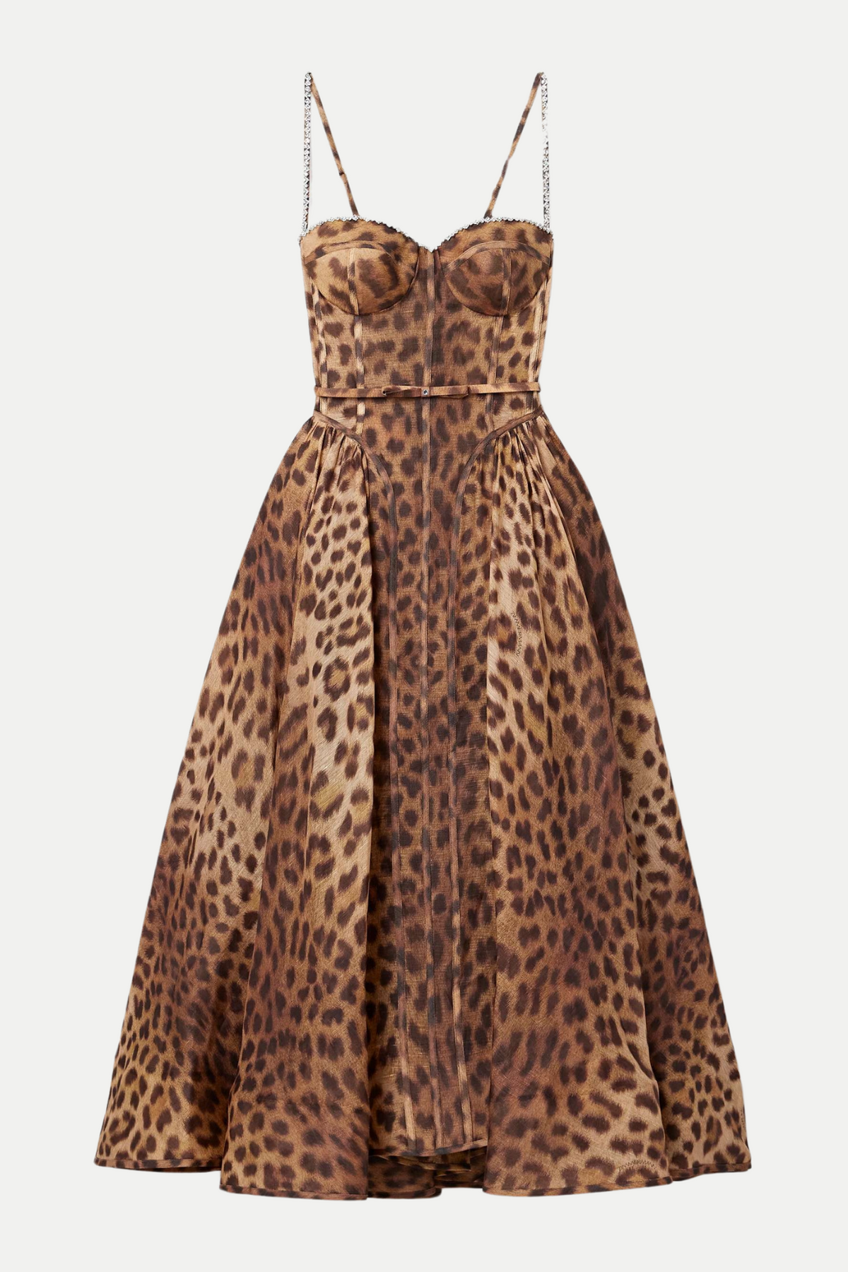 Alainy Leopard Crystal Belted Midi Dress