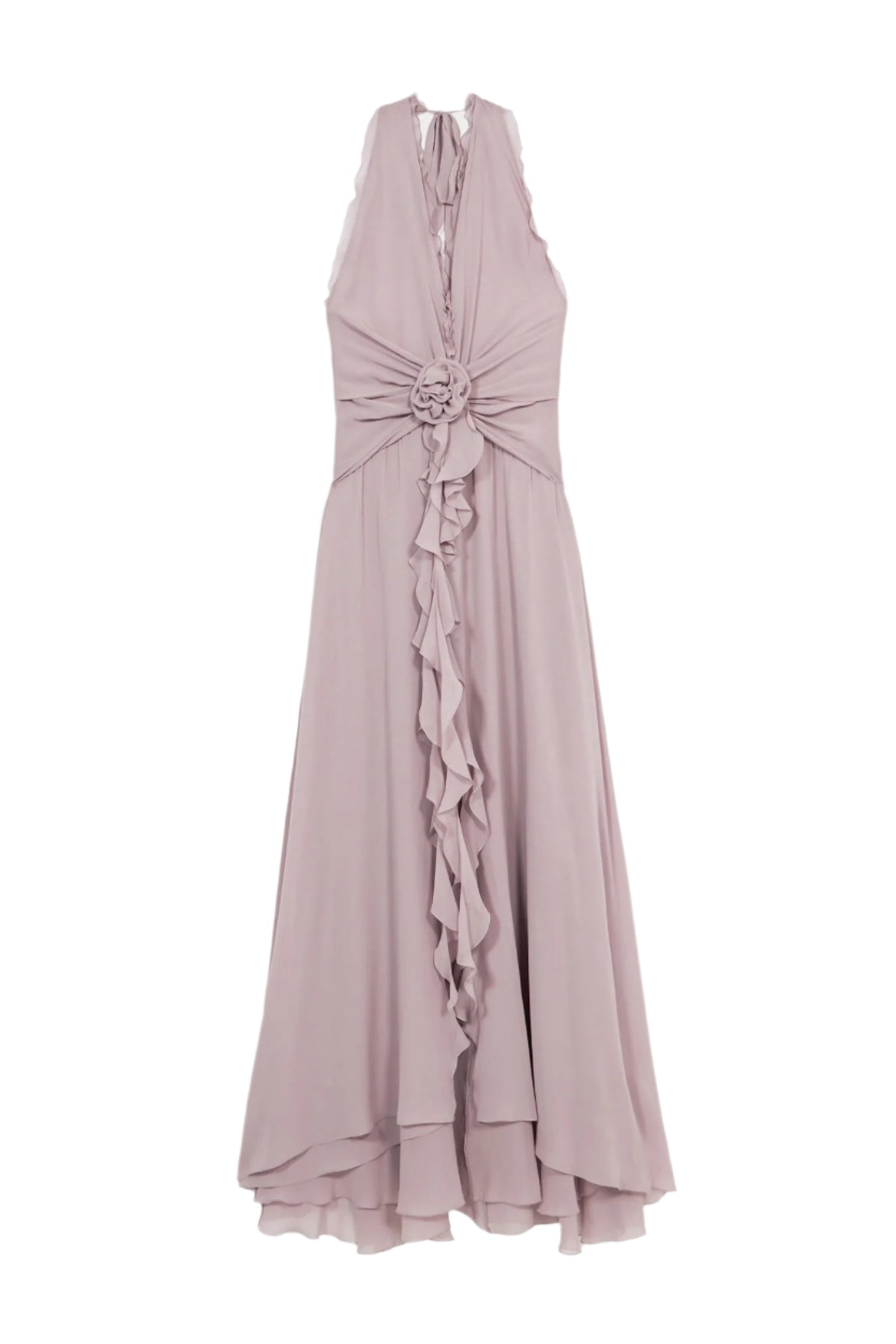 Aonaver Floral Ruffle Halter Maxi Dress - Purple