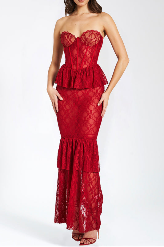 Zen Burgundy Lace Corset Maxi Dress