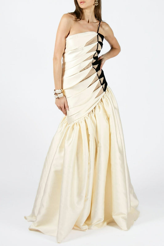 One Shoulder Satin Ruched Maxi Dress