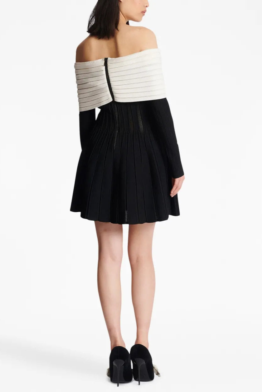 Justine black off-shoulder bow knit mini dress
