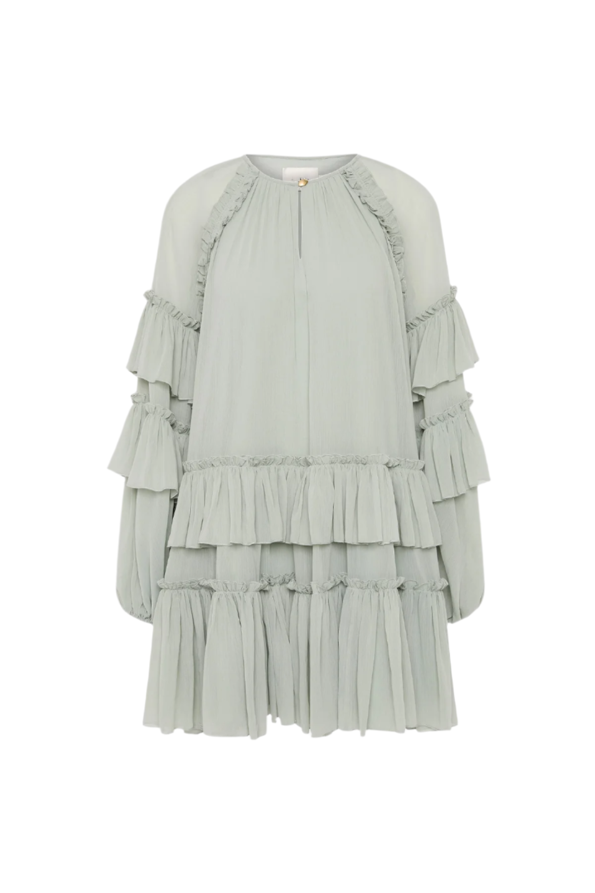freda Balloon Sleeve Mesh Ruch Ruffle Mini Dress in green