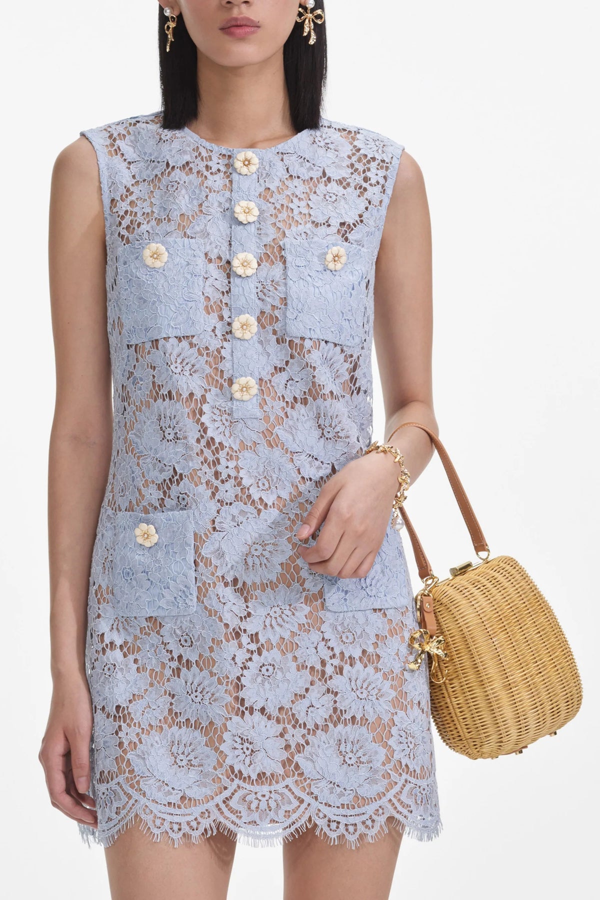 Blue Fine Lace Mini Dress