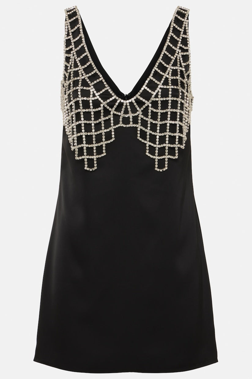 Briony Crystal Embellished Satin Mini Dress - Black