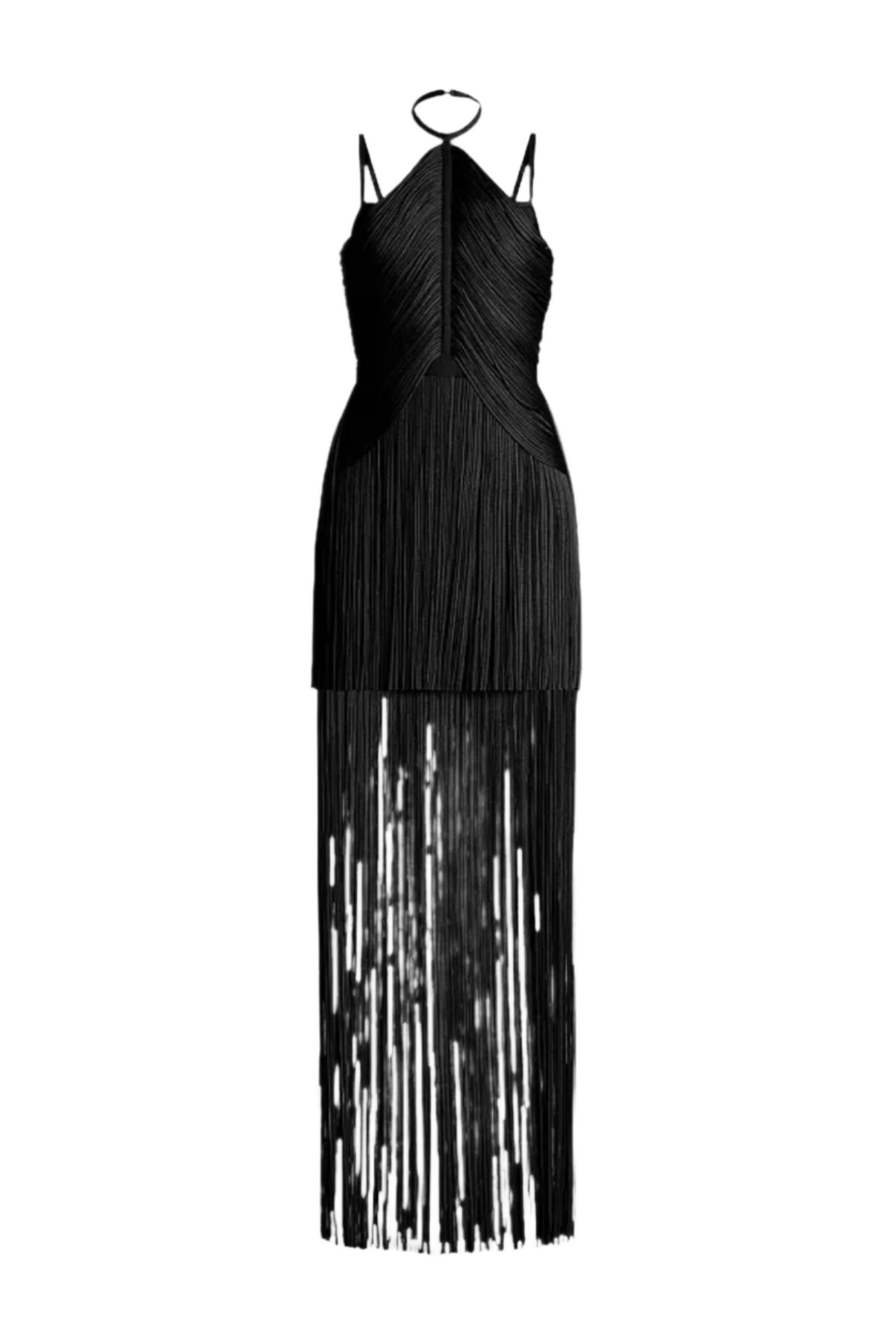 Doly Halter Fringed Maxi Bandage Dress - Black