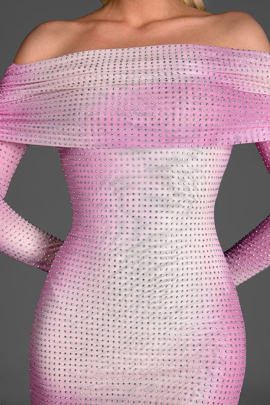 Nanellis Off Shoulder Gradient Glitter Dress