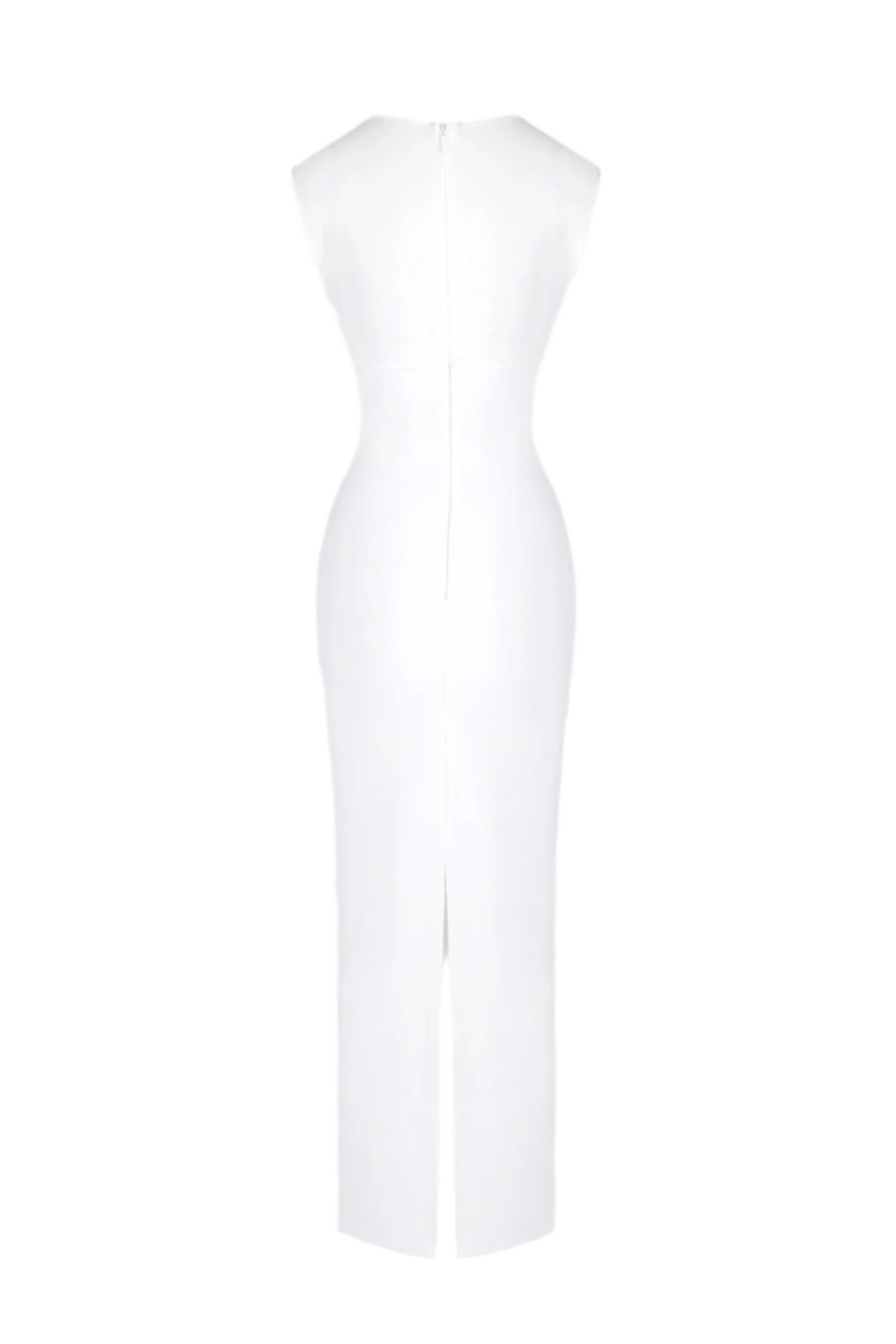 Carmina Mesh Paneled Maxi Bandage Dress in White