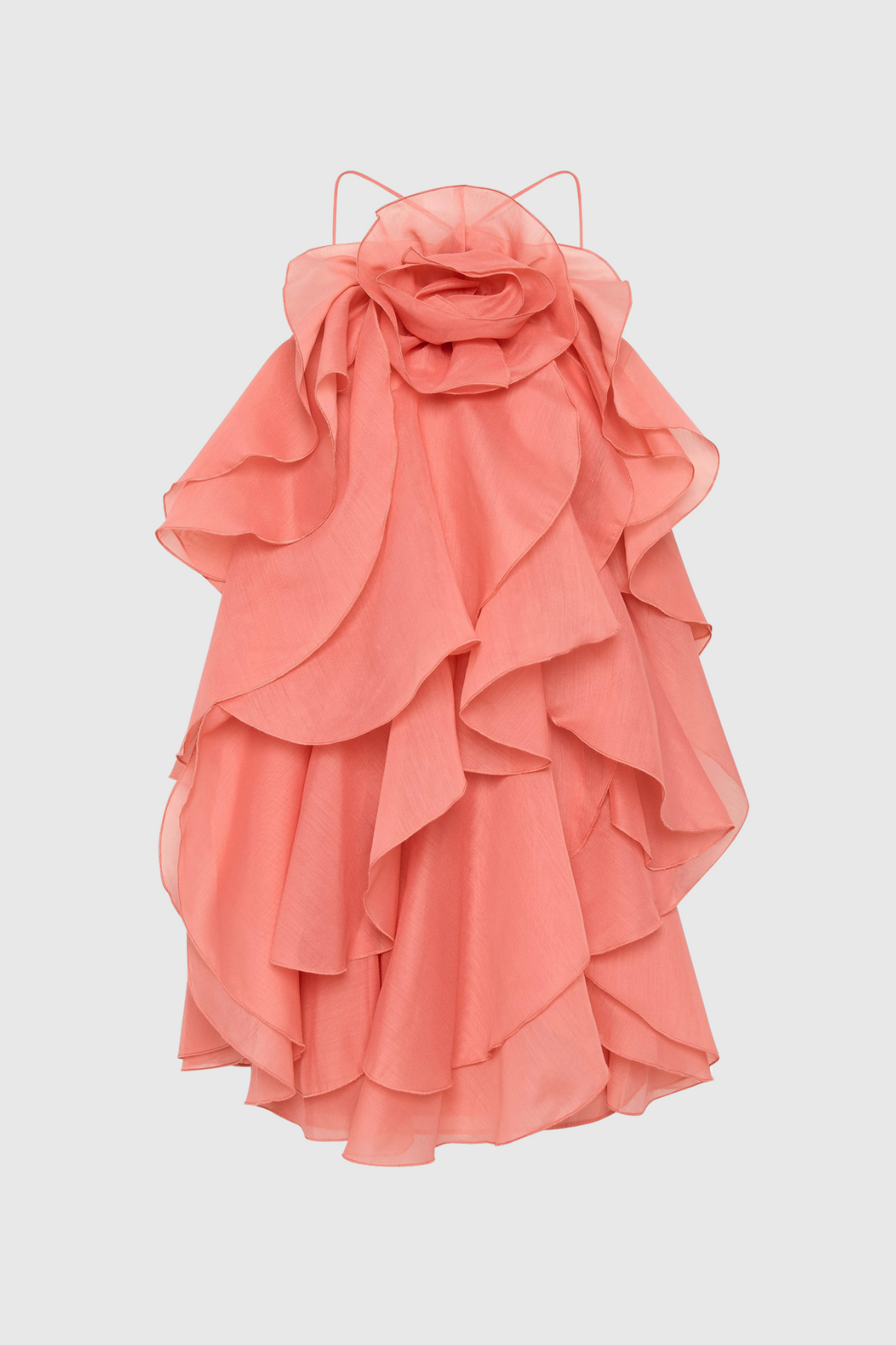 lorraine Halter Floral Ruffle Layered Mini Dress in Orange