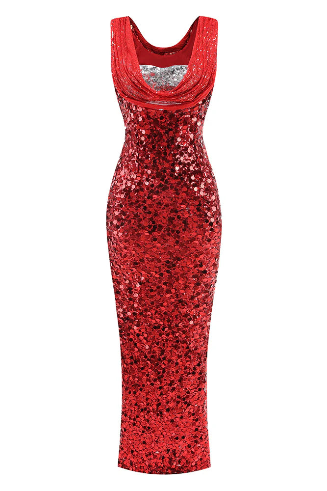 basia sleeveless sequin maxi dress in red
