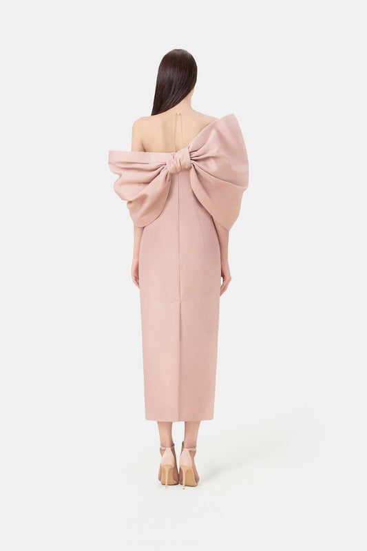 PINK BIG BOW MIDI DRESS
