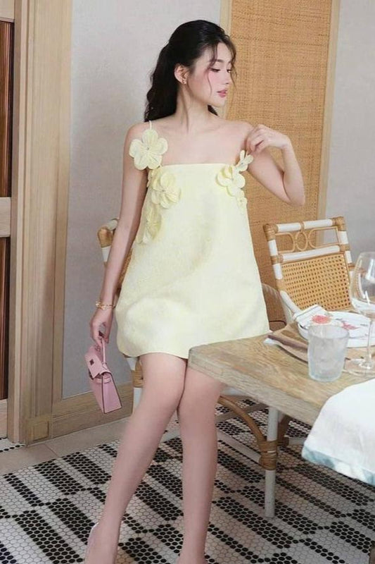tracy floral jacquard mini dress in yellow