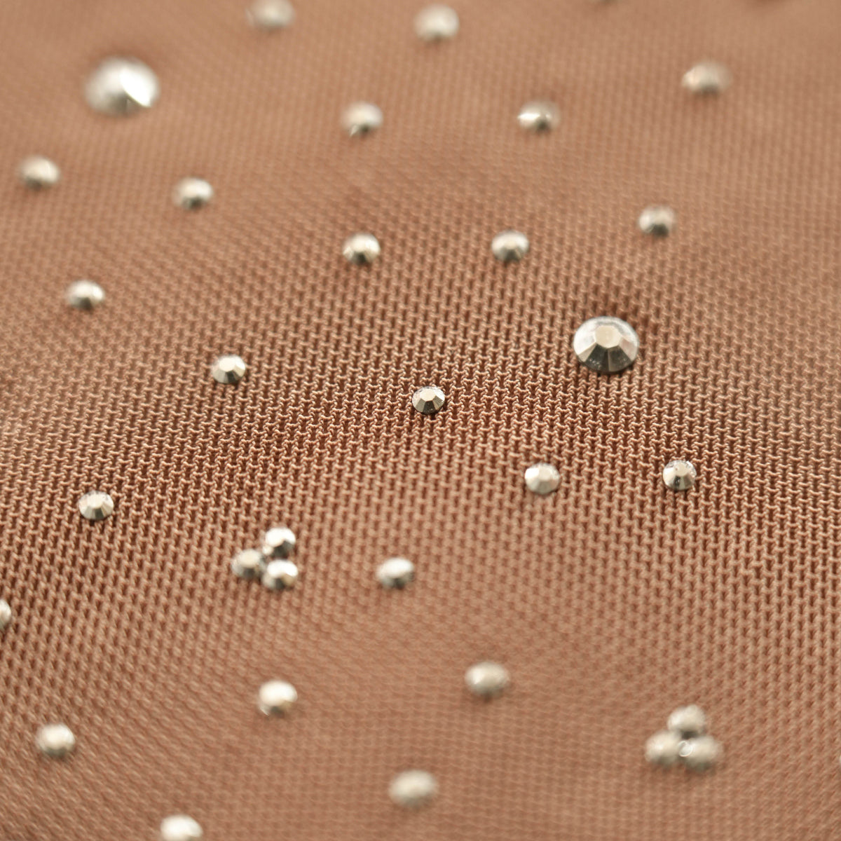 Shimmering Brown Strapless Mini Dress with Rhinestones & Cascading Ruffle Details