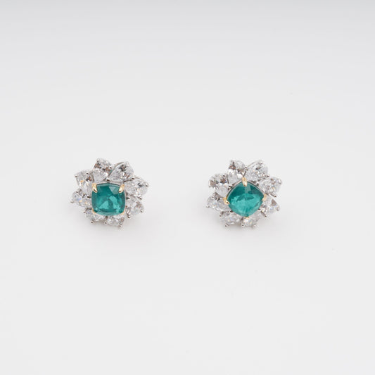 Erica Green Flower Shaped Gemstone Sterling Silver Earrings